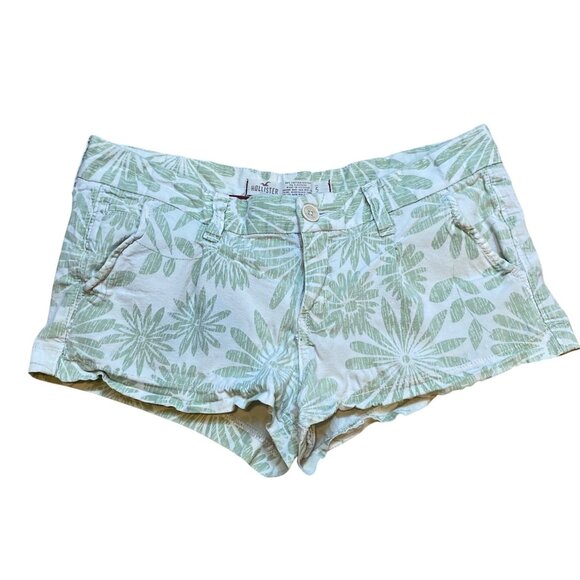 Y2K Hollister Low Rise Micro Mini Green Floral Print Cotton Casual Shorts Size 5 - Picture 1 of 6